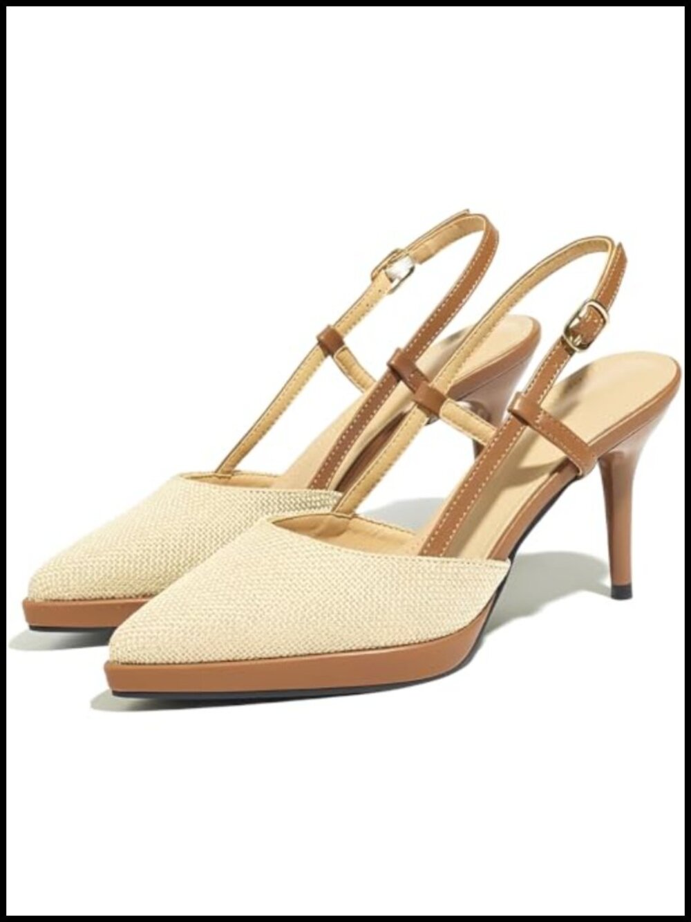 Linen Stiletto Heels Pointed Toe Ankle Strap Women's Pumps